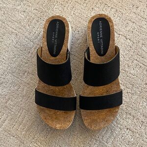Adrienne Vittadini Black Sandals with White Rubber Souls.